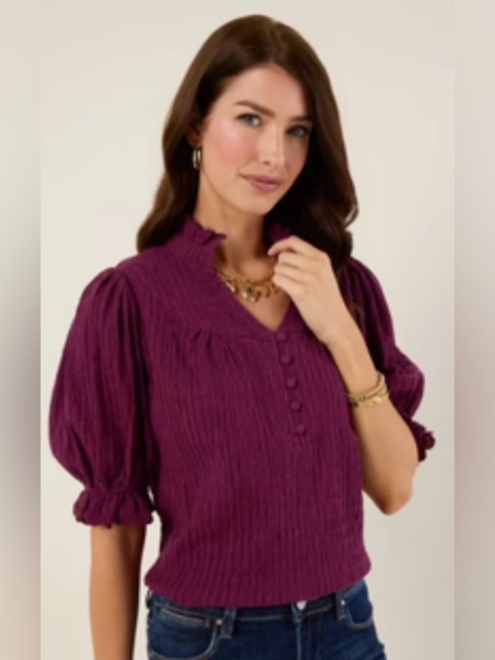 NWT • Avara • Hailey Plum Puff Sleeve Top • Small